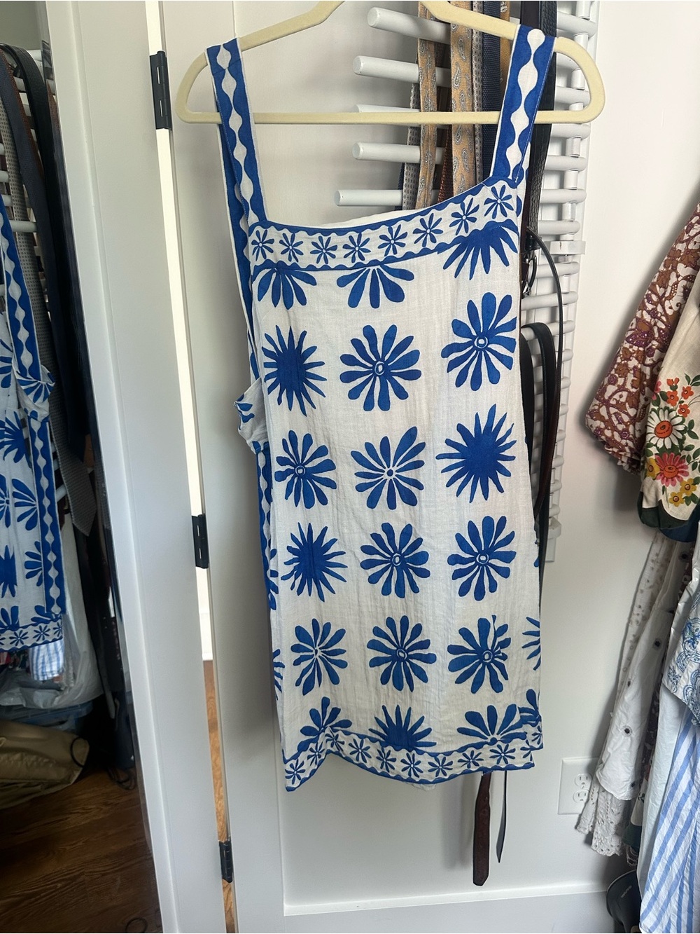 H&M White Tank Top with Bold Blue Floral Print